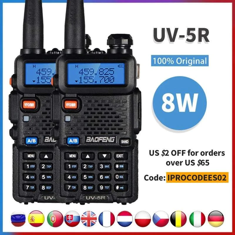 2pcs Real 8W Baofeng uv-5r Walkie Talkie High Power Portable Ham CB RaHam Radios