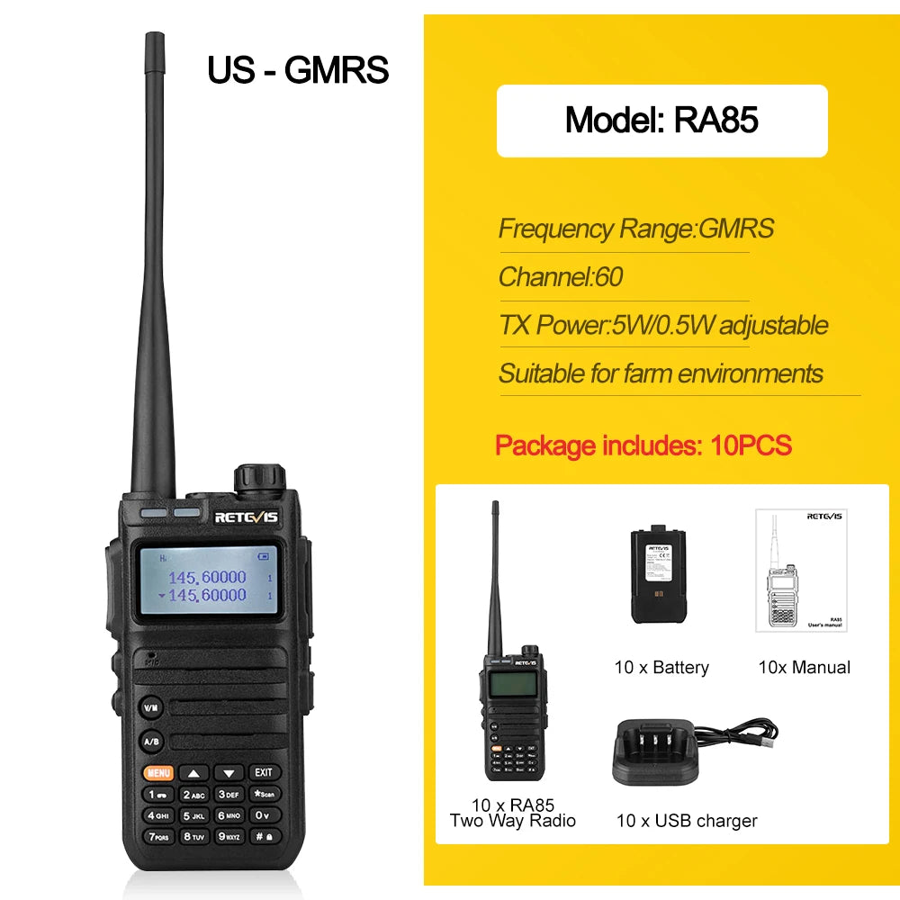 Retevis RA685 10 pcs Walkie Talkie Ham Two-way Radio Station Long RangHappy RadiosRetevis RA685 10 pcs Walkie Talkie Ham