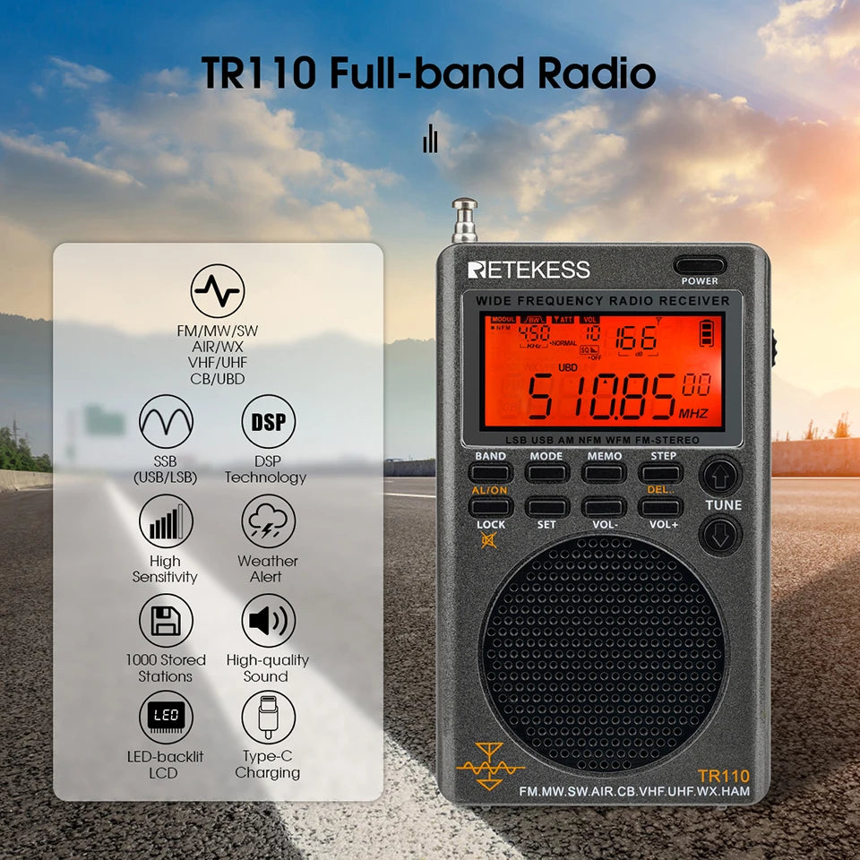 Retekess TR110 Radio FM Receiver Portable SSB Shortwave Radios AM FM AHam Radios