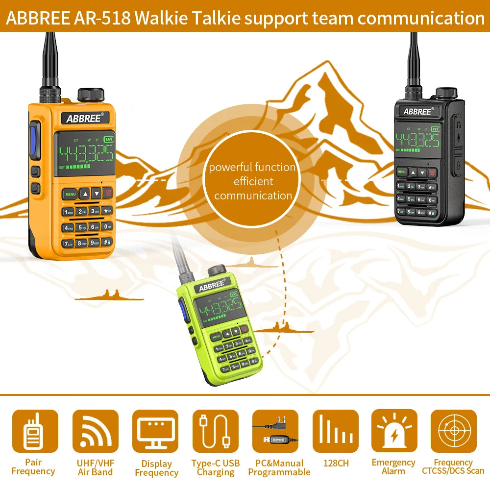 ABBREE AR-518 Air Band Full Band Wireless Copy Frequency Police ScanneHam Radios