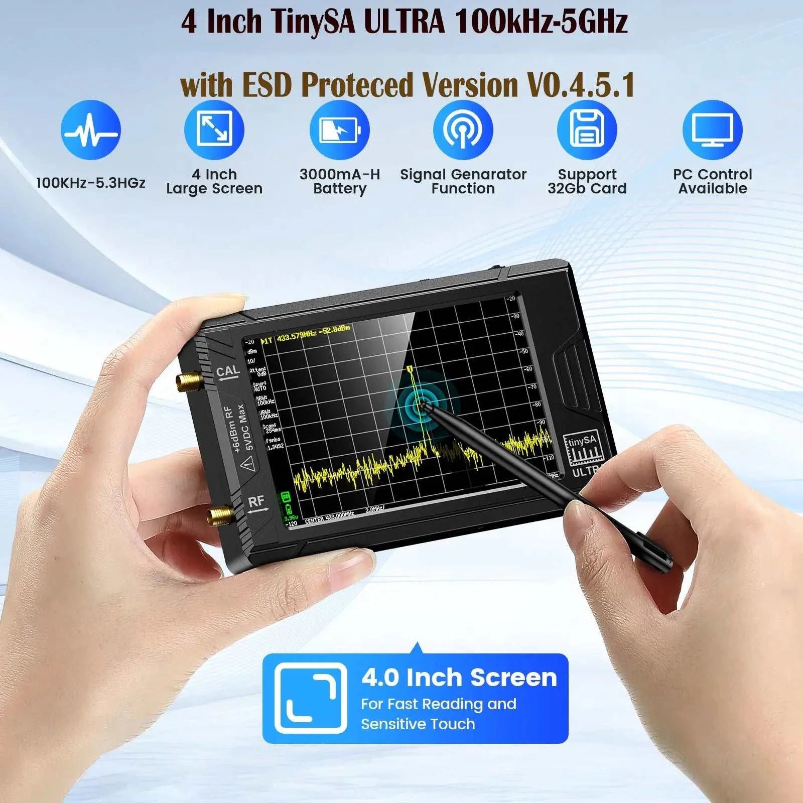 TinySA ULTRA 4" Display Tiny Spectrum Analyzer 100kHz To 5.3GHz 32GB NHam Radios