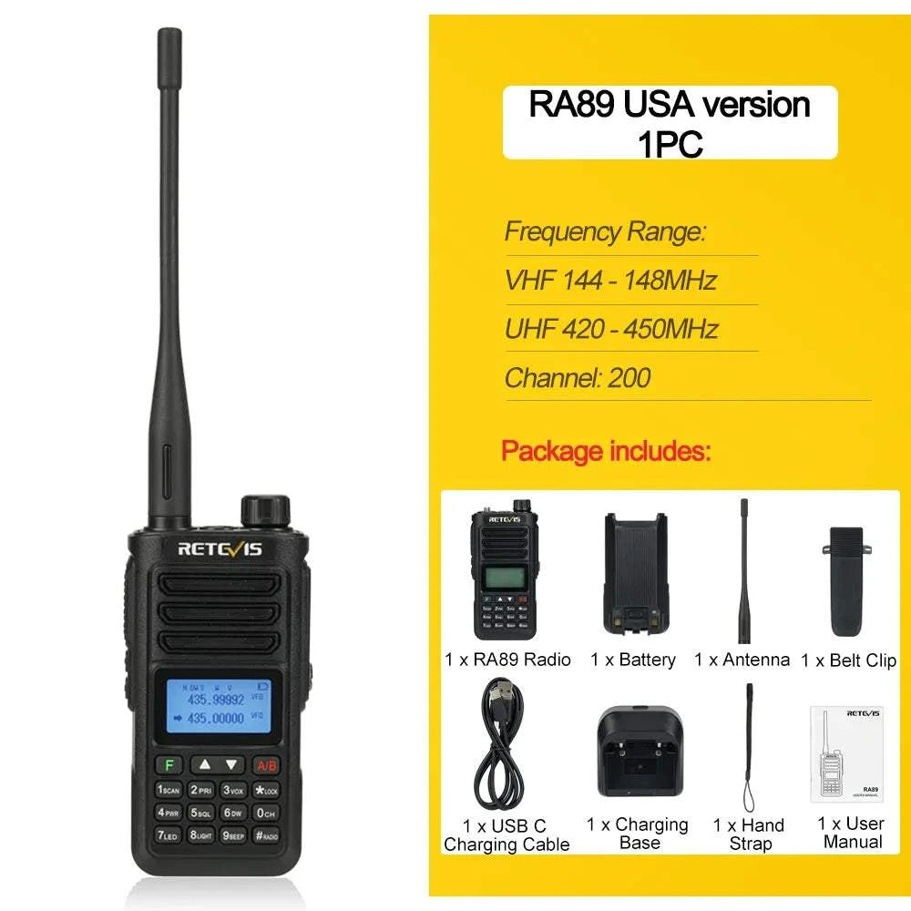 Retevis RA89 Walkie Talkie USB C Charge IP68 Waterproof 10W Long RangeHam Radios