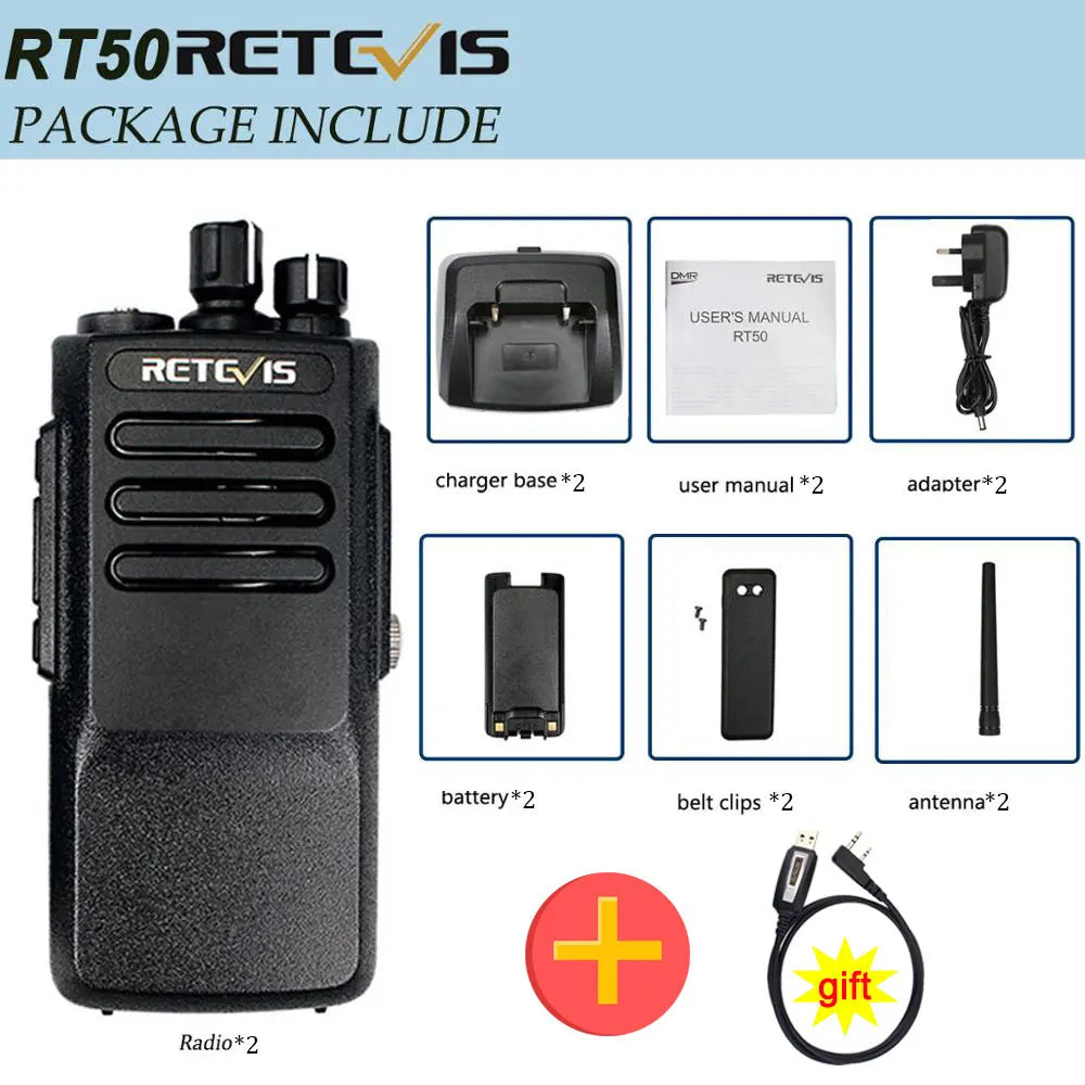 High Power Retevis RT50 DMR Digital Walkie Talkie 2PCS UHF IP67 WaterpHam Radios