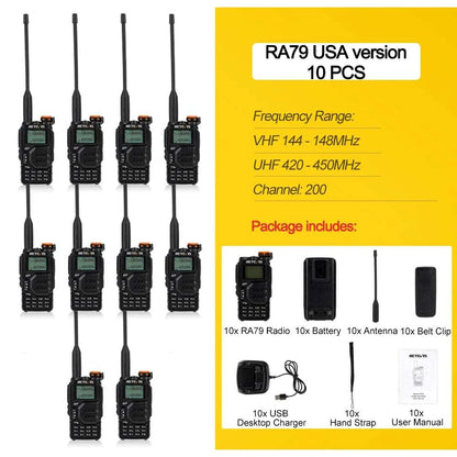 10PCS Retevis RA79 Walkie Talkie Airband Frequency Receiving UHF VHF DHam Radios