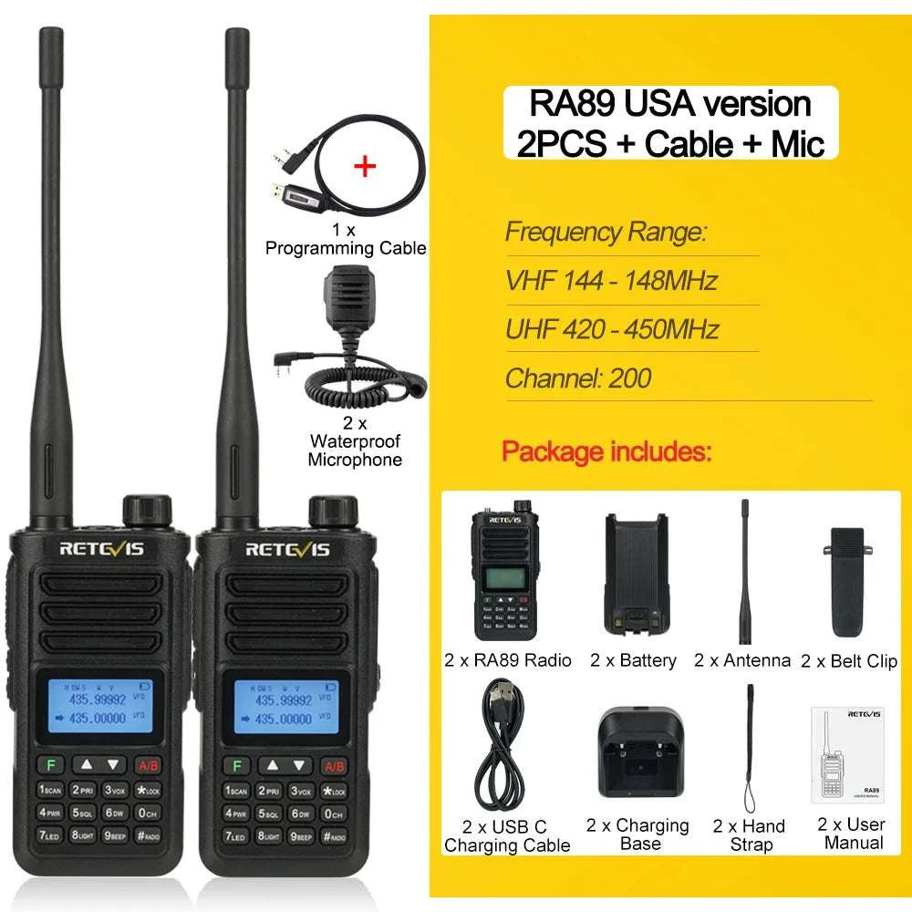 Retevis RA89 Walkie Talkie USB C Charge IP68 Waterproof 10W Long RangeHam Radios