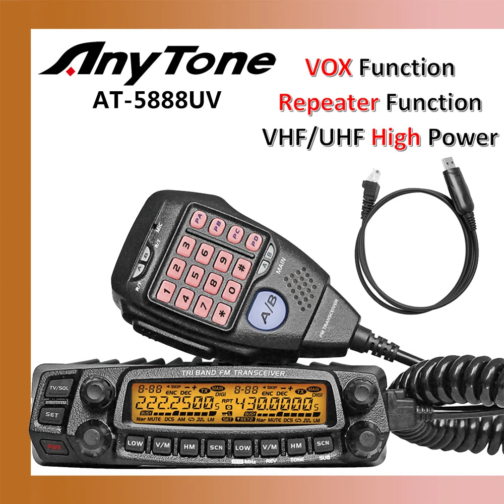 AnyTone AT-5888UV 50W 10KM Analog Dual Band Mobile Transceiver Truck AHam Radios