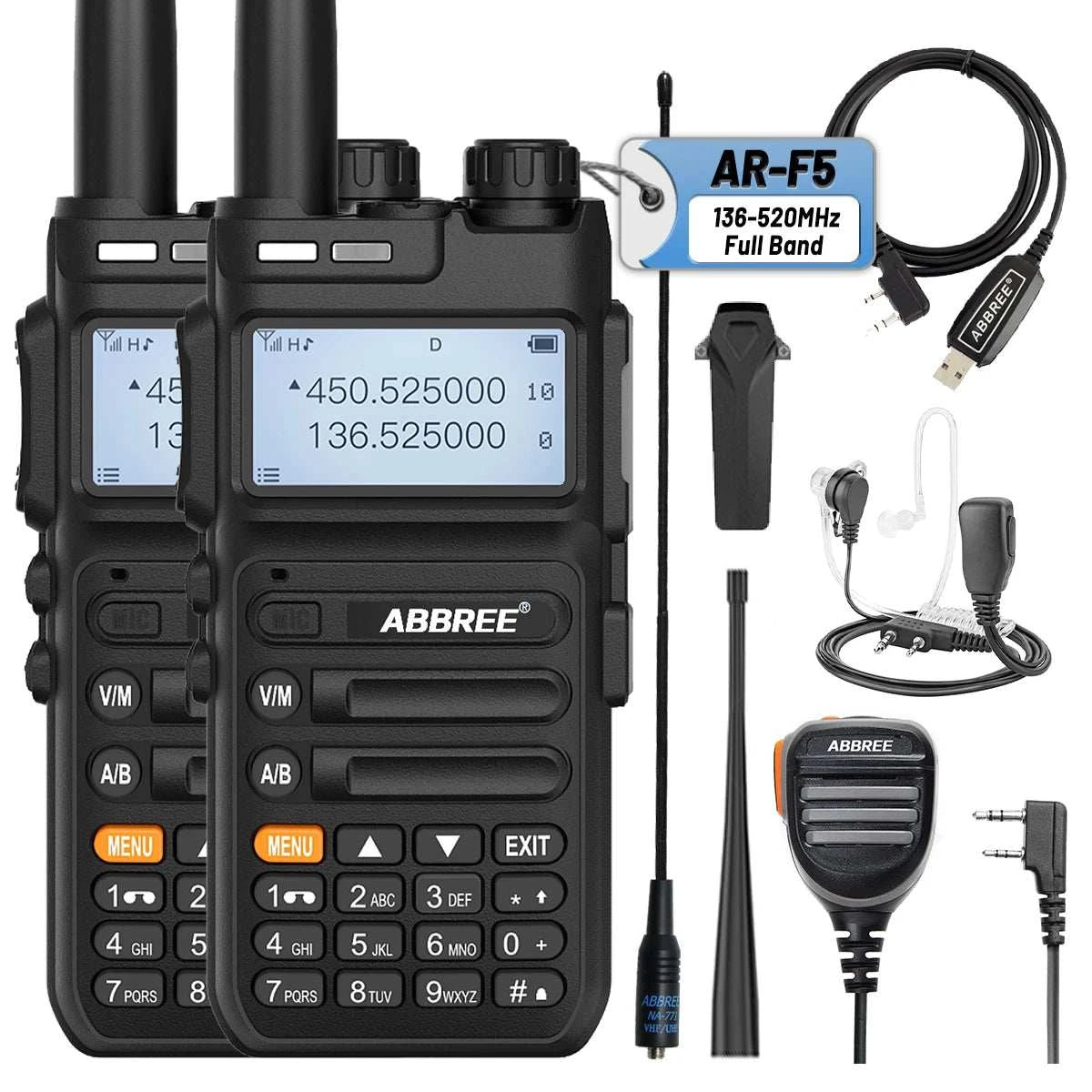 2PCS ABBREE AR-F5 wireless copy frequency Walkie Talkie 136-520MHZ LonHam Radios